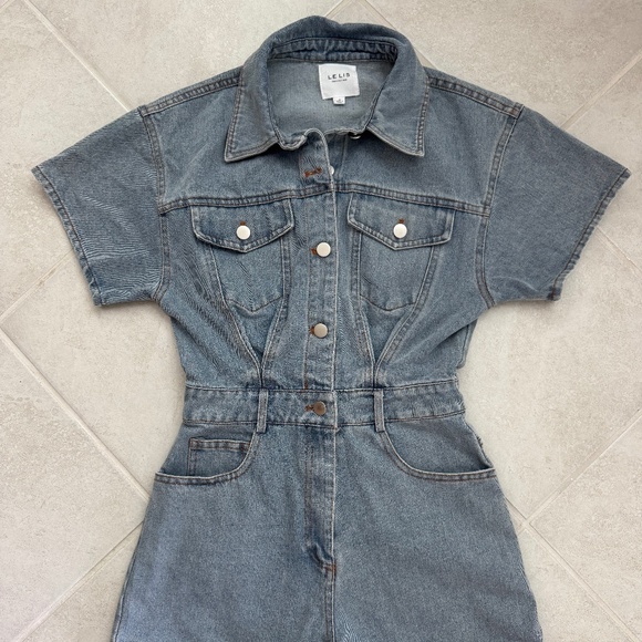 Le Lis Denim Short-sleeve Romper - Picture 1 of 5